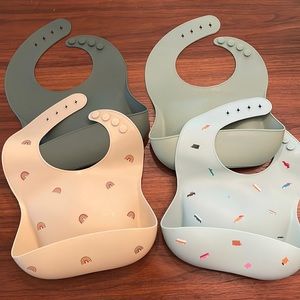 Silicone Baby Bib Set - Sage, Olive, Cream, Light Blue